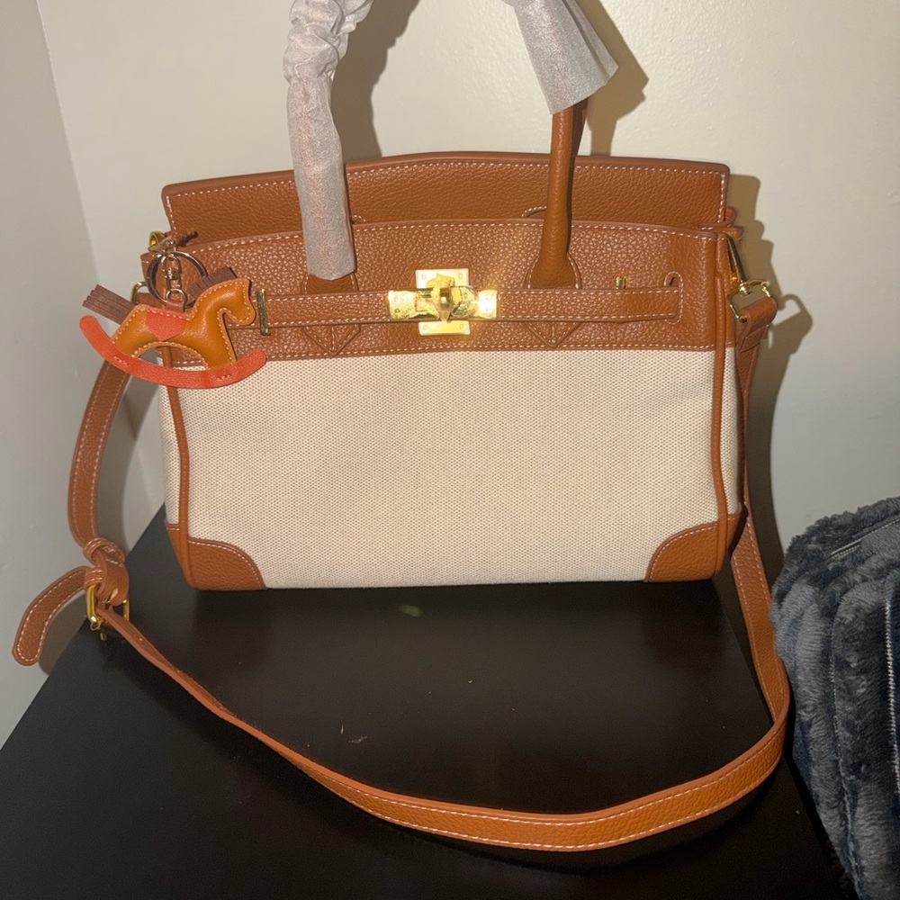 Elegant Brown and Cream Women's Handbag